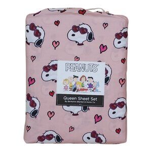 Peanuts Snoopy Queen Sheet Set By Berkshire Hearts Valentines Glasses Pink